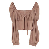 Telding Bow Collar Long Sleeve Shirt Short Umbilly Pure Lust Wind Shoulder Coat