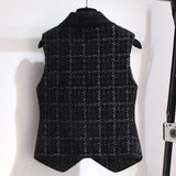 Plaid Imitation Mink Vest Coats Women Slim Vintage Sleeveless Sweater Crop Tops Spring Fall Chic Knitted Waistcoats