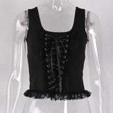 Summer Square Collar Sexual Strap Vest Women's Dark Fashion Knitted Lace Hanging-Outfit