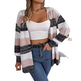 Fongt 2025 Casually Striped Striped Lantern Sleeve Sweater Jacket