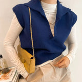 2022 New Pullovers Fashionable Sleeveless Knitted POLO Collar Wild Autumn Winter Women Sweaters Short Vests