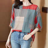 Women's New Korean Style Street Trendsetter Loose Top Women's Round Neck Short Sleeve Striped Printed Half Sleeve T-shirt-Outfit