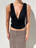 Women Backless Vest Tops Summer 2023 Sexy Sleeveless Deep V-neck Low Cut Ruched Tank Crop Tops Party Club Casual Tank-Outfit