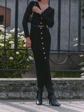Fongt Long-Sleeved Knitted Dress Button-Button Fork 2024 Bag-Button Sweater Cardigan