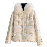 The New Chinese Wind Fox Fur Collar Can Take Off Fur Down Jacket Short Mink White Duck Down Winter Coat Female-Outfit