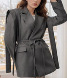 Fongt Autumn New Solid Color Big Collar Loose Collar Belt Short Suit Jacket