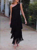 Fashion Tuxedo Slanted Shoulder Asymmetric Dress 2025 Spring And Summer