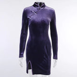 Dark Solid Vintage Gothic Dresses Harajuku Autumn 2021 Patchwork Grunge Spliced Women Dress Button Longsleeve