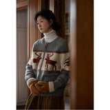 Reindeer Print Knitted Cardigan-Outfit