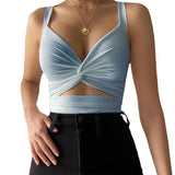 Fongt Ebay Female Vest Top Ins Kinked Stretch Tie 2024 New V Bow Outback Small Sling Summer-Outfit