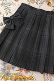 Sweet Bow Jk Plaid Skirt Women Fashion High Waist Adjust Button Girls Pleated Skirt Summer Preppy Style Sexy Mini