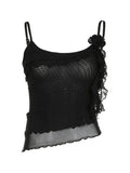 Irregular Ruffle Splice Flower Decor Mesh Cami Top-Outfit