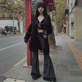 Summer New Women's Flared Trousers Dark Flared Lace Stitching And Hip-Hop Dancing-Outfit