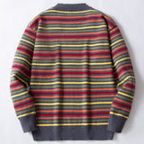 Fongt Men's Rainbow Striped Knitted Shirt Autumn/Winter Round Collar Plus Thick Jacket Sweater