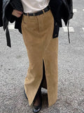 Sued Brown Maxi Skirt-Outfit