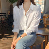 Fongt Shirt Female Fashion Fashion Design Sense Of Small Mature Retro Hong Kong Flavor Loose Shirt South Korea