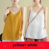 Women's Tank Top Loose Cotton Linen Spaghetti Strap Camis Solid V Neck Casual Fashion Black Summer Tops Vintage