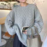 Solid Color Cable Knit Pullover Sweater-Outfit