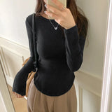 Round-Necked Long-Sleeved T-Shirt Women's New Autumn Design Feel Small, Slim And Slim, With A Blouse Inside The Shoulder.-Outfit