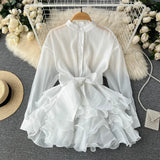 Fongt Chic Top Women's Autumn Dress New Lotus Side Of The Ocean Design Bow Tied With Niche Shirt