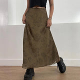 Fongt Retro Floral Print Brown Gauze Dress Women's 2024 Autumn New Thin A-Line Skirt-Outfit
