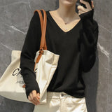 Fongt Style Autumn Winter Woolen Sweater Female V Gets Short Money Inside Build Head Sweater Slim Bottom Sweater-Outfit