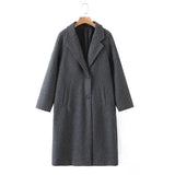 Women 2021 Winter Gray Thick Woolen Coats With Button Loose Long Sleeves Pocket Ladies Elegant OverCoat