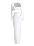 Small Fragrant Three-Dimensional Flowers Two Sets 2025 New Square Collar Short Top + High-Waisted Hip Dress Suit