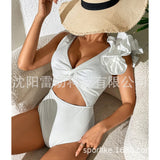 Spoorlike Solid-Colored Hollow-In-Body Swimsuit Women 2025 New High-Rise Dew Lotus Leaf Edge