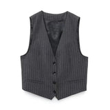 Fongt Code Female 2023 Spring Pinstriped Suit Vest Straight Cut Long Blazer Trouser Suit-Outfit