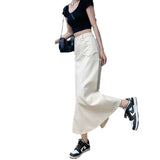 Fongt 2024 New Vintage High-Waisted Denim Skirt Female Medium Long A-Line Hip Fishtail Skirt-Outfit