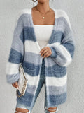 Fongt And Winter Women's New Knitted Plush Coat Long Striped Open Shirt