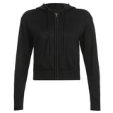 Fongt Hooded Zipper Cardigan Pocket Design Solid Color Sweater Coat Slim Short Style Top-Outfit