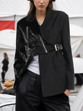 Fongt 2024 New Street Hipster Motorcycle Sense Irregular Suit Jacket Women's Waist Show Thin Suit Jacket-Outfit