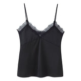 Fongt New Women's Lace Silk-Sense Textured Blouse Sling Sling Vest Top