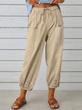 Loose High Waist Button Cotton And Linen Trousers