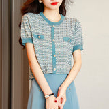 Striped Knitted T Shirt Women Thin Short Sleeve Tshirts Korean Style Tops Clothes 2023 Summer O Neck Tees Shirt