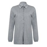 Fongt Personality Buckle POLO Collar Loose Lazy Simple Long Sleeves Jump Thin Shorts