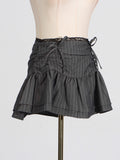 Fongt 2025 Fashion New Striped Lotus Side Draw With Sexy Lace Design High-Rise Half-Dress