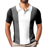 Fongt Men's Dress Summer Green Striped Knitted Jersey Over-Necked Short-Sleeved POLO Shirt T-Shirt Blouse Men's