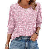 Fongt Color Women's Clothing 2025 Autumn Loose Leisure Printing Seven-Sleeve Round-Neck T-Shirt Top