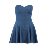 2024 New Style Temperament Package Buttock A Skirt Sexy Strapless Imitation Jeans Dress Female-Outfit