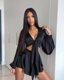 Fongt New Paired With Sexy French Long-Sleeved Top Short Suit