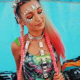 Faux Leather Hollow Out Crop Top Women Link Chain Long Tassel Tank Tops Stage Performance Costume Party Rave Festival