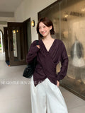 Fongt Xixi 2025 Autumn White Label New Temperament Simple V Collar Kinesi Shirt Female Long Sleeve Top Shirt 89555