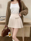 Bow Solid High Waist Pleated A-line Skirt-Outfit