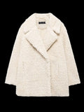 White Faux Fur Effect Turn Down Collar Coat-Outfit