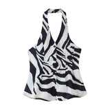 Fongt Women's Explosive Zebra-Shed Linen-Blend Vest Broad-Legged Casual Trousers