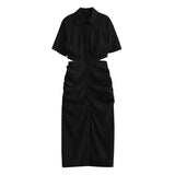 2024 New Solid Color Back Hollow Low-Sleeved Dress P5-11178-Outfit