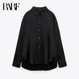 New women's black satin lapel blouse Women's green